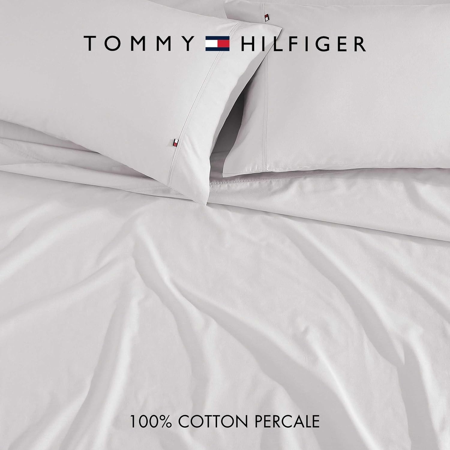 image:imageTommy Hilfiger Twin Size Sheets Set Crisp amp Tailored Cooling Sheets with a Cotton Percale Lightweight Feel Bed Sheets with Matching Pillowcase amp Fitted Sheet Cass Park Mix GreenSolid Grey