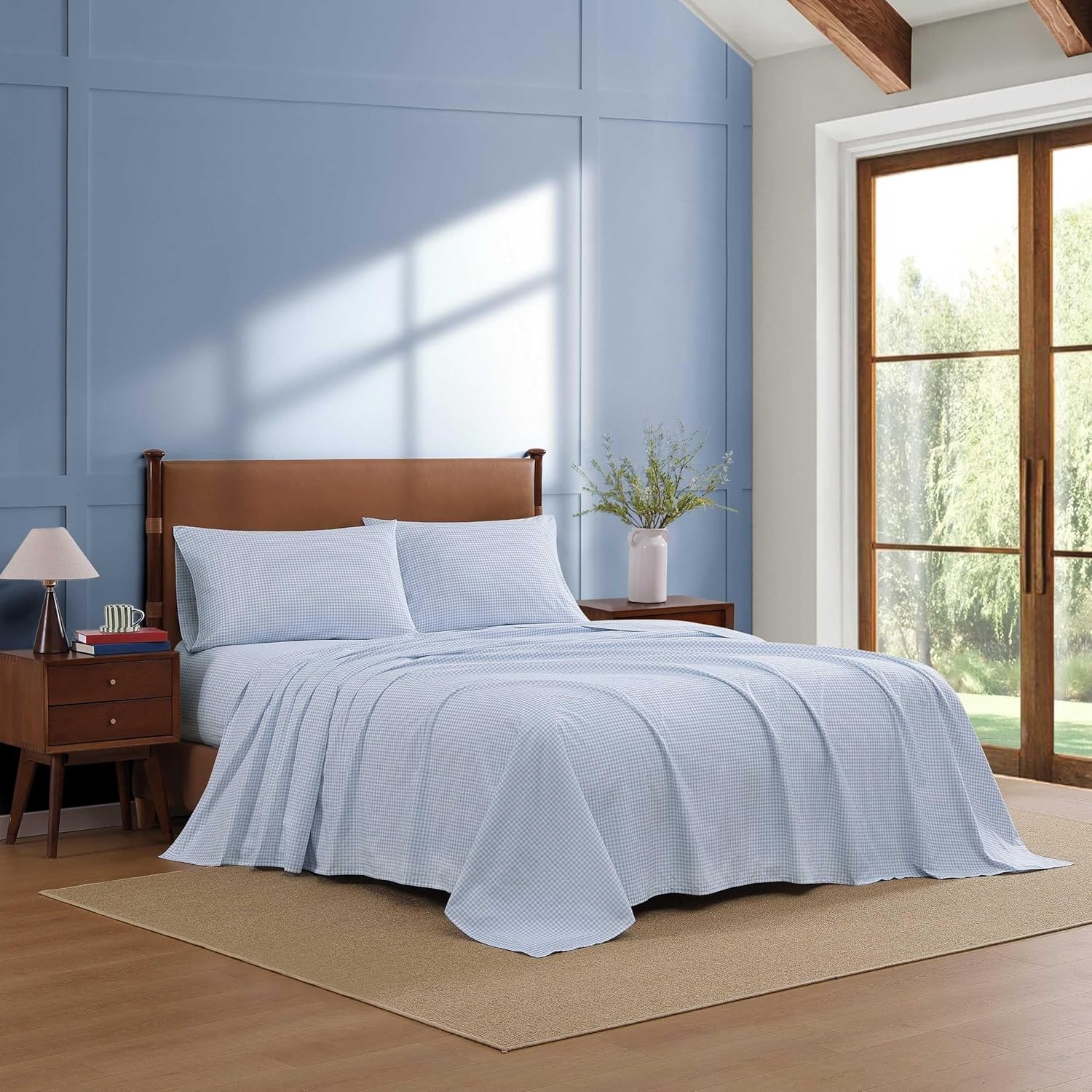 image:imageTommy Hilfiger Twin Size Sheets Set Crisp amp Tailored Cooling Sheets with a Cotton Percale Lightweight Feel Bed Sheets with Matching Pillowcase amp Fitted Sheet Cass Park Mix GreenGardena Check Blue