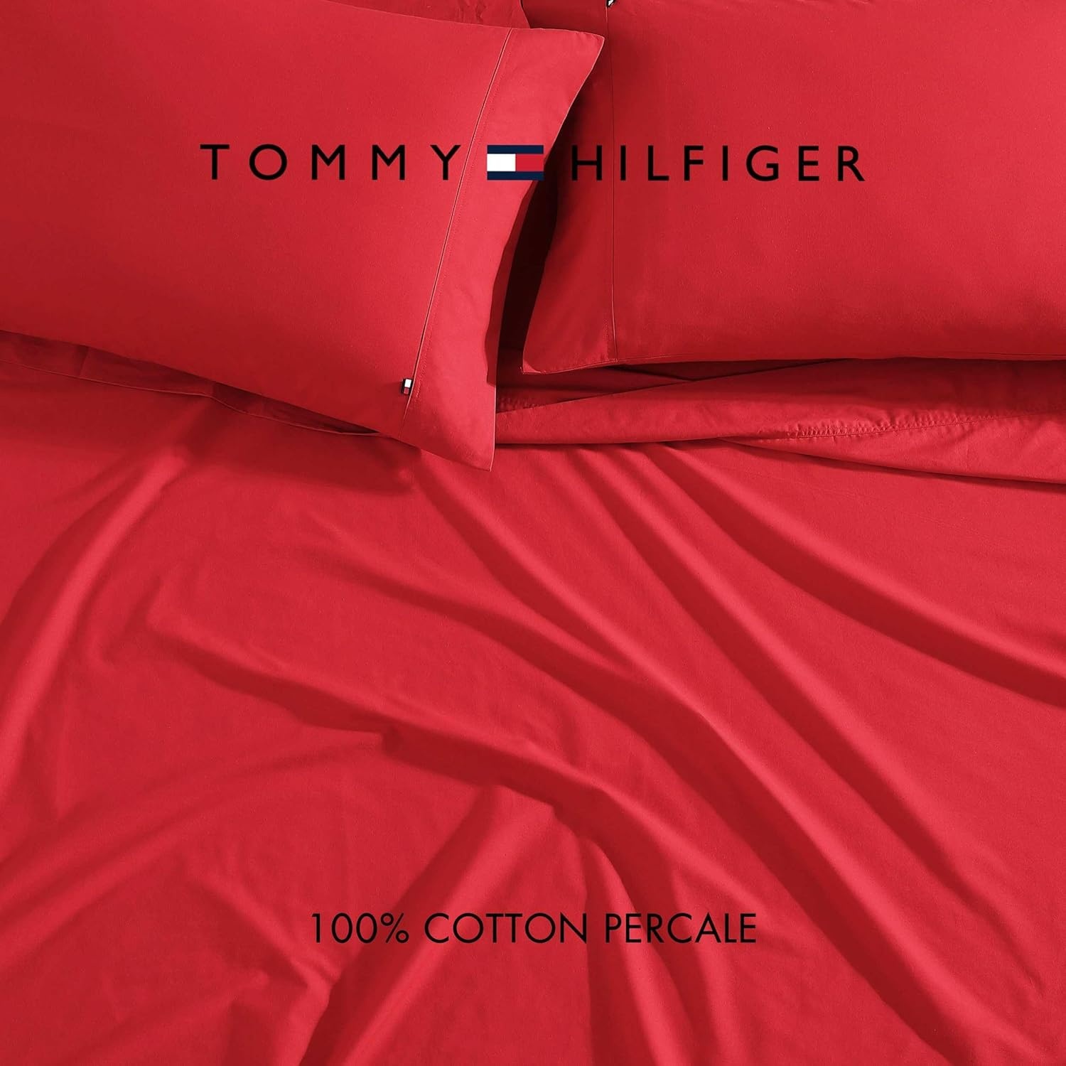 image:imageTommy Hilfiger Twin Size Sheets Set Crisp amp Tailored Cooling Sheets with a Cotton Percale Lightweight Feel Bed Sheets with Matching Pillowcase amp Fitted Sheet Cass Park Mix GreenSolid Red