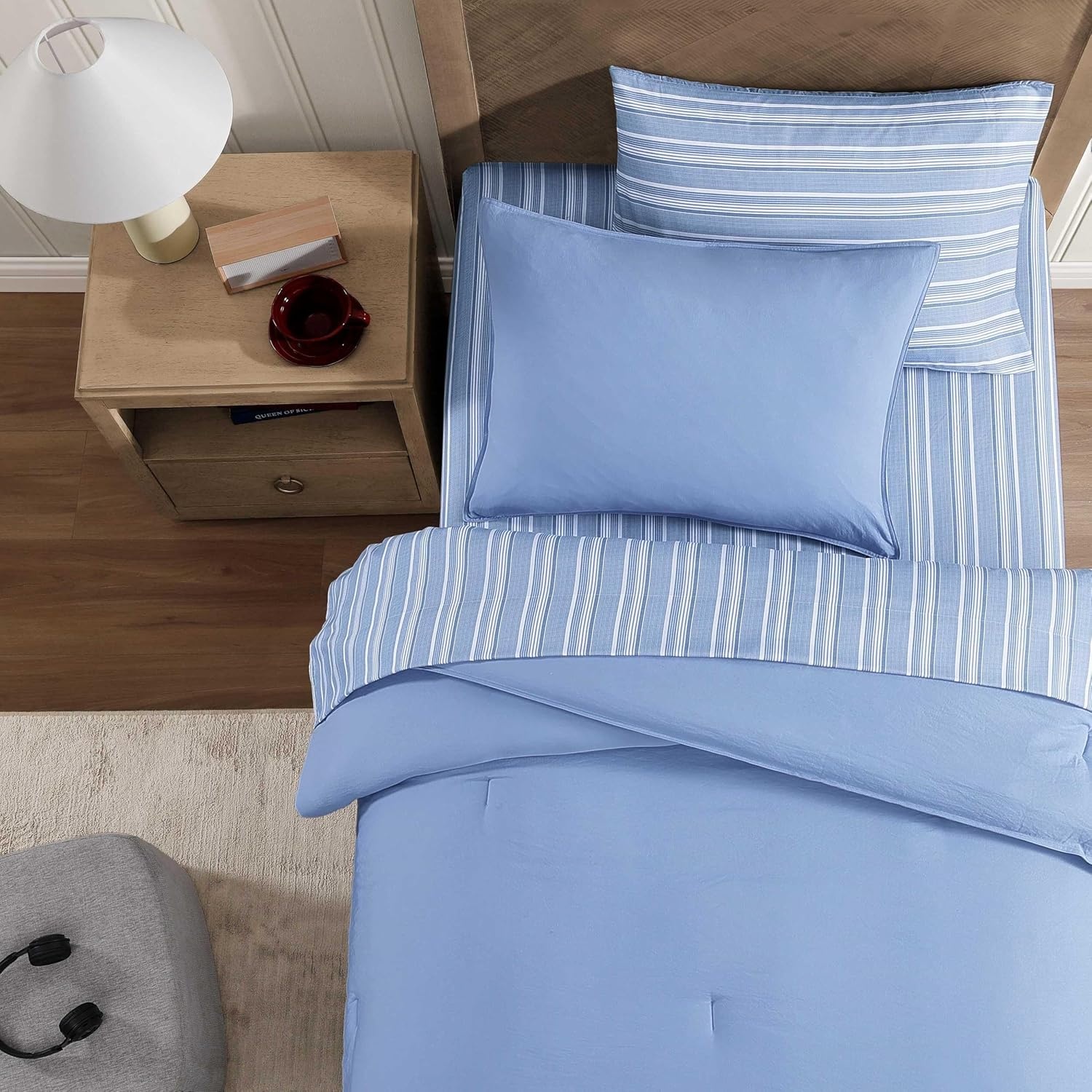 image:imageTommy Hilfiger Twin XL Comforter Set Soft amp Reversible Washed Microfiber Bedding with Bonus Bed Sheets amp Pillowcases 5 Piece Bed Set Campus StripeNautical Anchor BlueSolid SailingStripe Blue