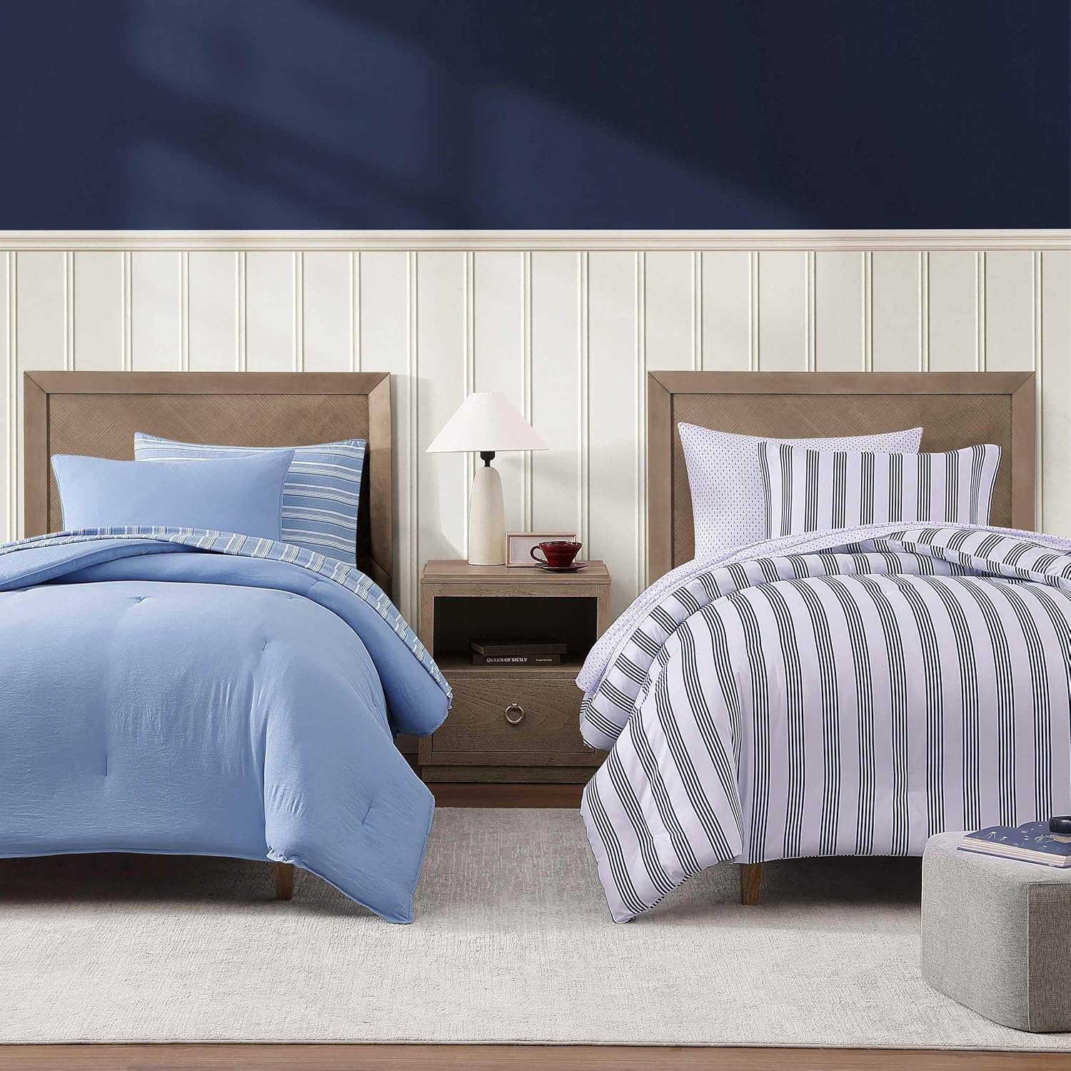 image:imageTommy Hilfiger Twin XL Comforter Set Soft amp Reversible Washed Microfiber Bedding with Bonus Bed Sheets amp Pillowcases 5 Piece Bed Set Campus StripeNautical Anchor BlueSolid SailingStripe Blue