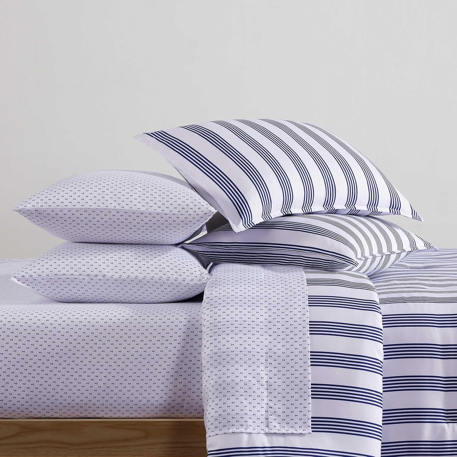 image:imageTommy Hilfiger Twin XL Comforter Set Soft amp Reversible Washed Microfiber Bedding with Bonus Bed Sheets amp Pillowcases 5 Piece Bed Set Campus StripeNautical Anchor BlueCampus StripeNautical Anchor Blue