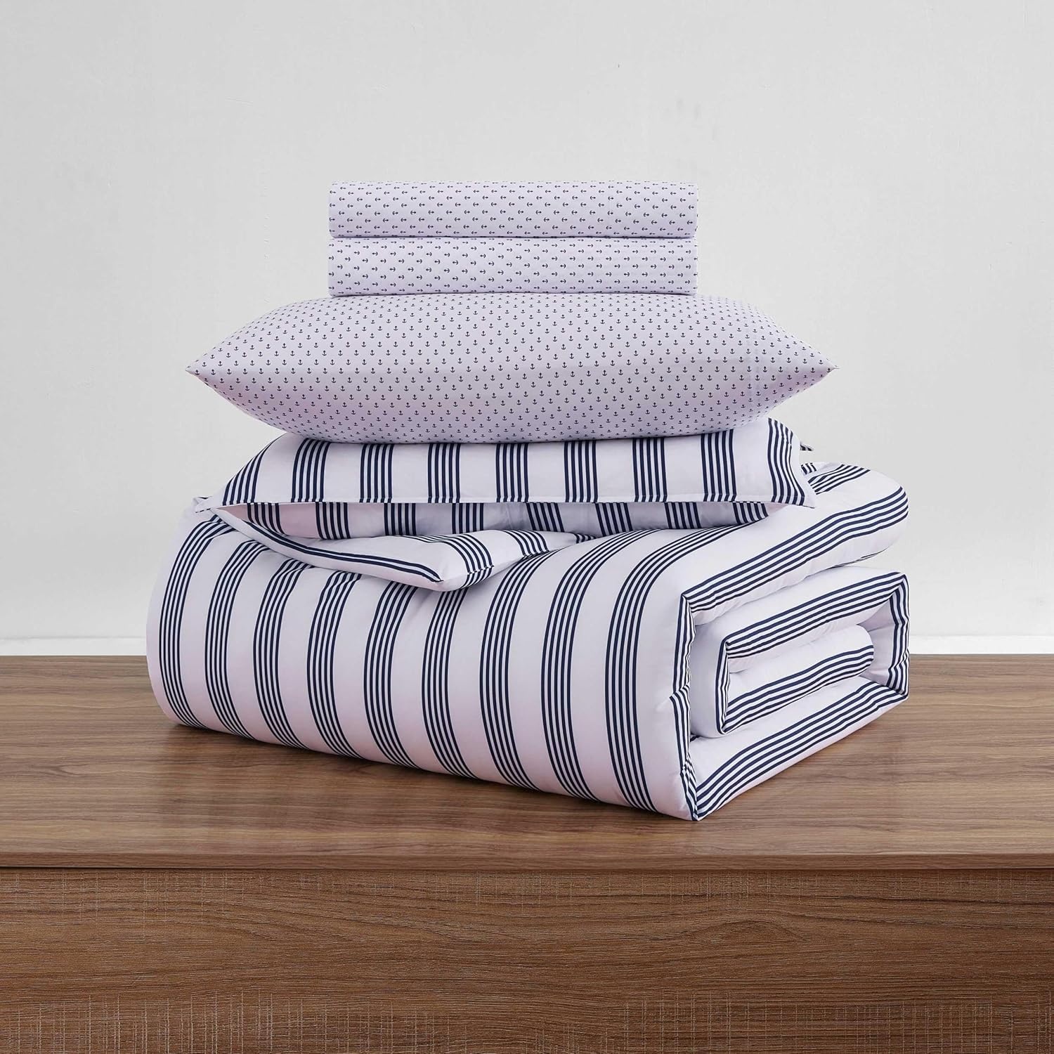 image:imageTommy Hilfiger Twin XL Comforter Set Soft amp Reversible Washed Microfiber Bedding with Bonus Bed Sheets amp Pillowcases 5 Piece Bed Set Campus StripeNautical Anchor BlueCampus StripeNautical Anchor Blue