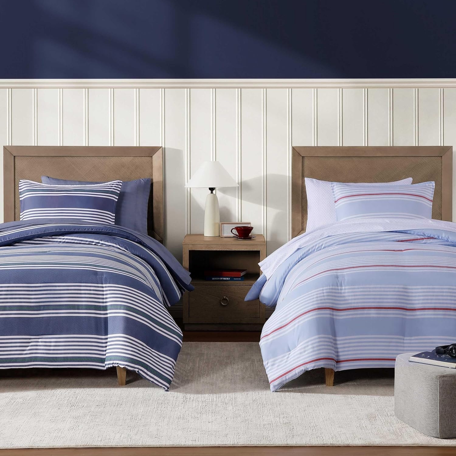 image:imageTommy Hilfiger Twin XL Comforter Set Soft amp Reversible Washed Microfiber Bedding with Bonus Bed Sheets amp Pillowcases 5 Piece Bed Set Campus StripeNautical Anchor BlueLido StripeCambria Blue