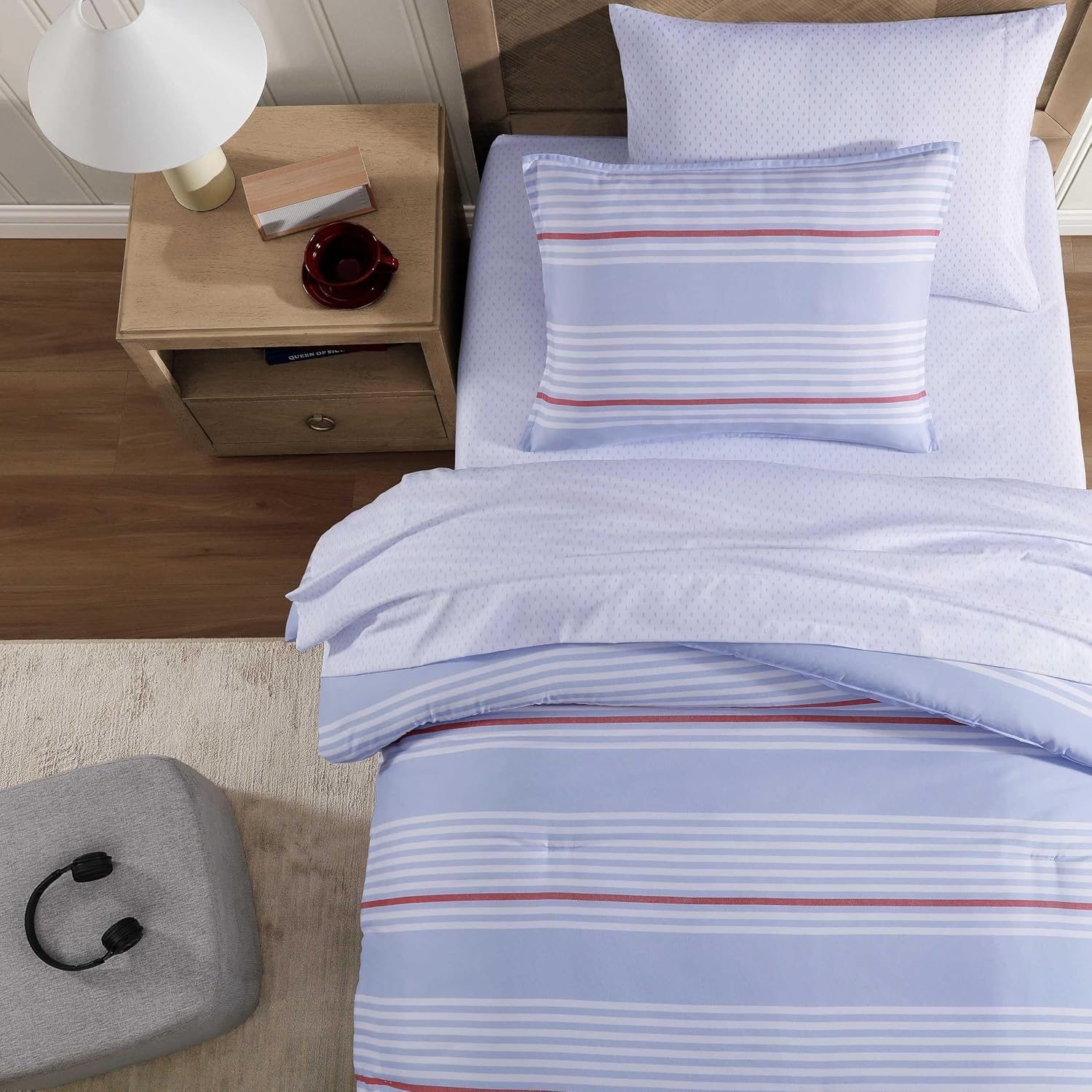 image:imageTommy Hilfiger Twin XL Comforter Set Soft amp Reversible Washed Microfiber Bedding with Bonus Bed Sheets amp Pillowcases 5 Piece Bed Set Campus StripeNautical Anchor BlueLido StripeCambria Blue