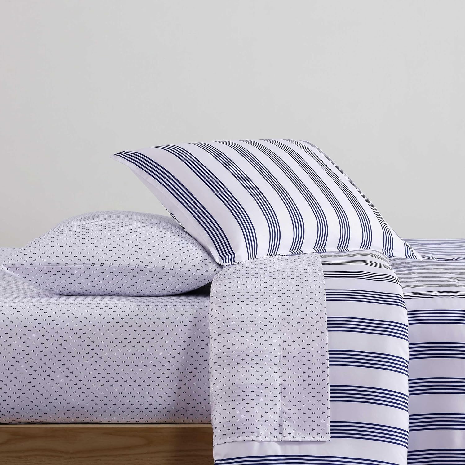 image:imageTommy Hilfiger Twin XL Comforter Set Soft amp Reversible Washed Microfiber Bedding with Bonus Bed Sheets amp Pillowcases 5 Piece Bed Set Campus StripeNautical Anchor BlueCampus StripeNautical Anchor Blue