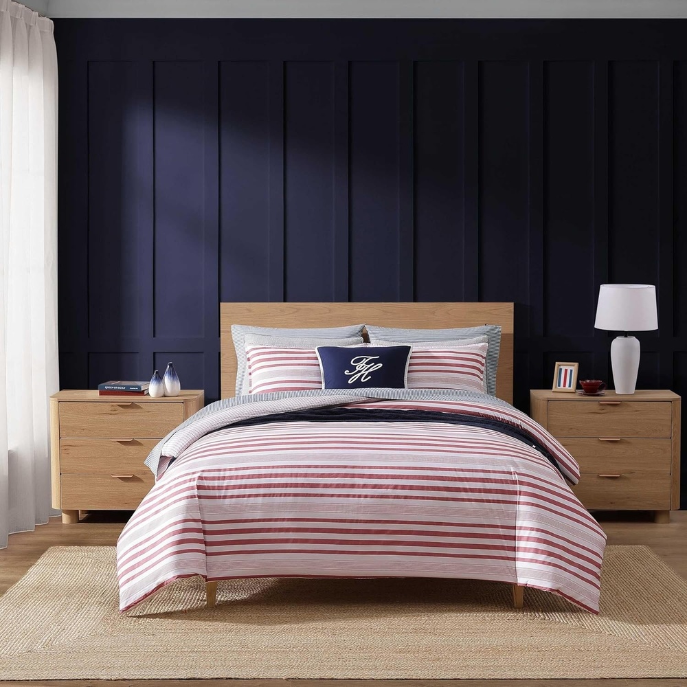 image:imageTommy Hilfiger Twin Comforter Set Cotton Americana Inspired Bedding with a Naturally Soft Feel 2 Piece Bed Set with Matching Pillowcase Trellis FlagChristopher Texture GreyMandalay Beach StripeVermont Plaid Red
