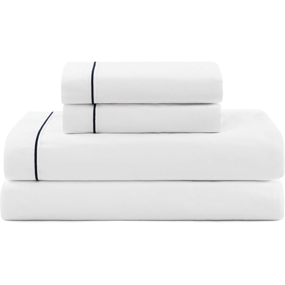 image:imageTommy Hilfiger Twin Size Sheets Set Crisp amp Tailored Cooling Sheets with a Cotton Percale Lightweight Feel Bed Sheets with Matching Pillowcase amp Fitted Sheet Cass Park Mix GreenSolid WhiteNavy