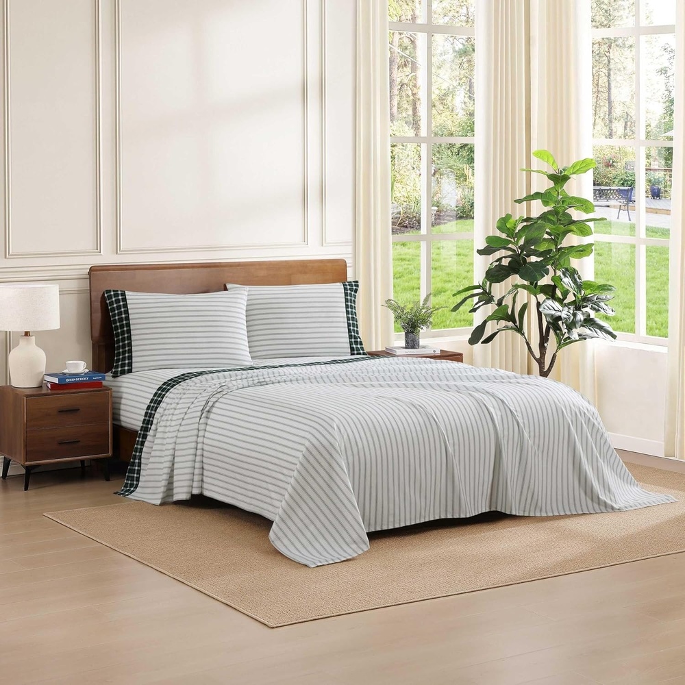 image:imageTommy Hilfiger Twin Size Sheets Set Crisp amp Tailored Cooling Sheets with a Cotton Percale Lightweight Feel Bed Sheets with Matching Pillowcase amp Fitted Sheet Cass Park Mix GreenCass Park Mix Green