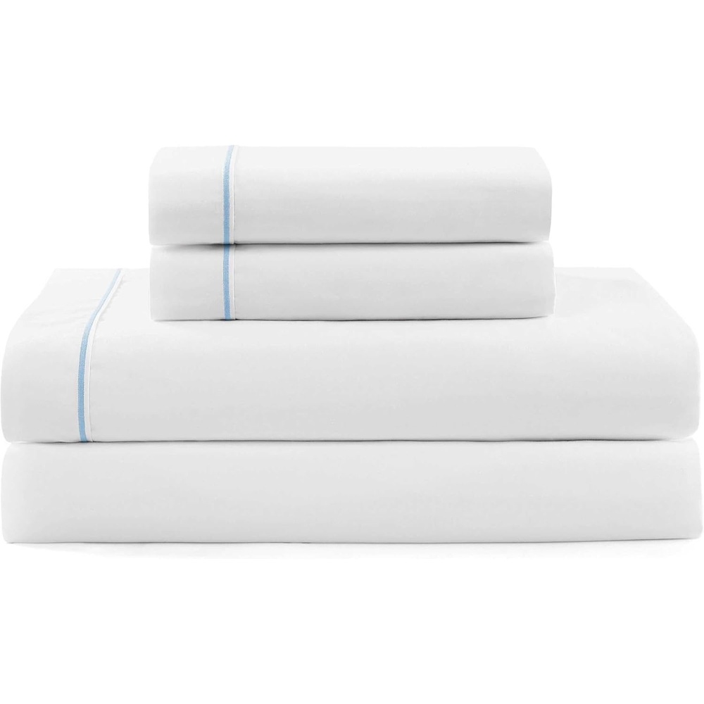 image:imageTommy Hilfiger Twin Size Sheets Set Crisp amp Tailored Cooling Sheets with a Cotton Percale Lightweight Feel Bed Sheets with Matching Pillowcase amp Fitted Sheet Cass Park Mix GreenSolid WhiteBlue