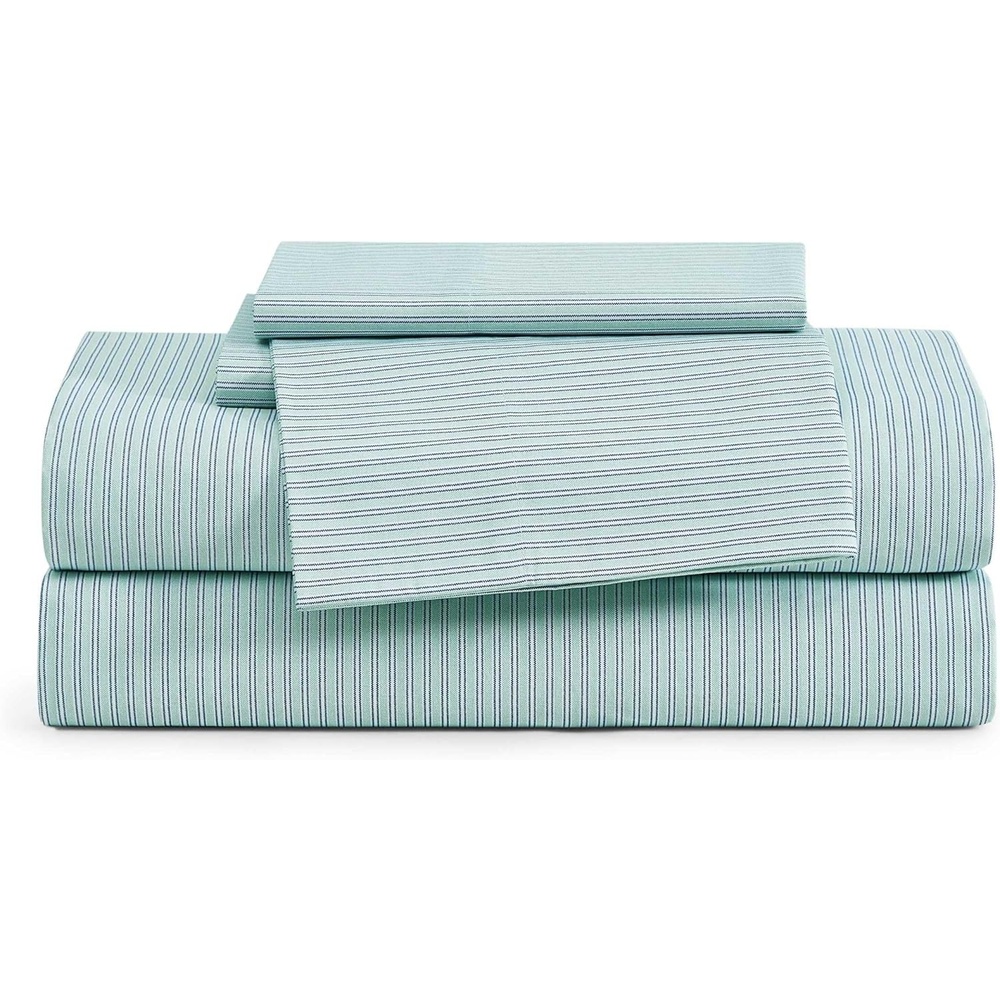 image:imageTommy Hilfiger Twin Size Sheets Set Crisp amp Tailored Cooling Sheets with a Cotton Percale Lightweight Feel Bed Sheets with Matching Pillowcase amp Fitted Sheet Cass Park Mix GreenHighland Ticking Stripe Green