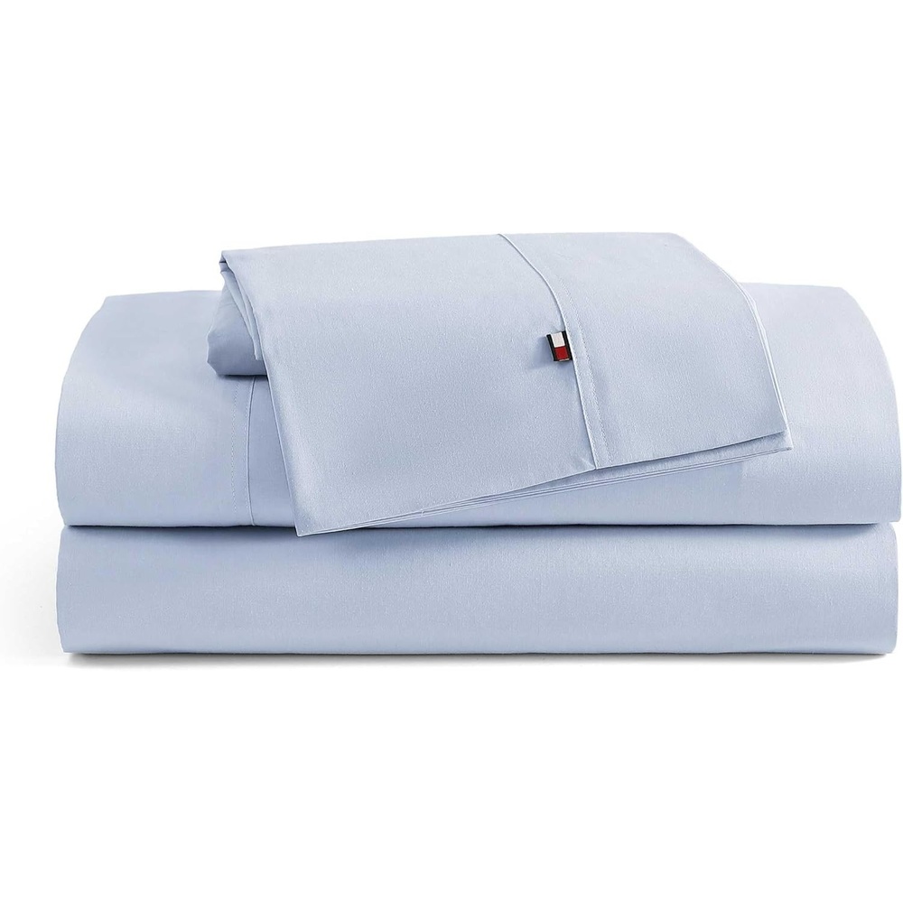 image:imageTommy Hilfiger  Twin Size Sheets Set Crisp amp Tailored Cooling Sheets with a Cotton Percale Lightweight Feel  Bed Sheets with Matching Pillowcase amp Fitted Sheet Cass Park Mix GreenSolid Blue