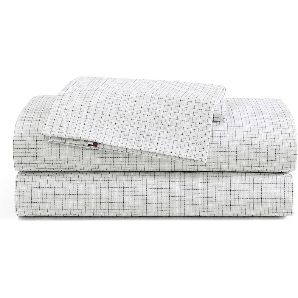 image:imageTommy Hilfiger Twin Size Sheets Set Crisp amp Tailored Cooling Sheets with a Cotton Percale Lightweight Feel Bed Sheets with Matching Pillowcase amp Fitted Sheet Cass Park Mix GreenNew England Plaid Beige