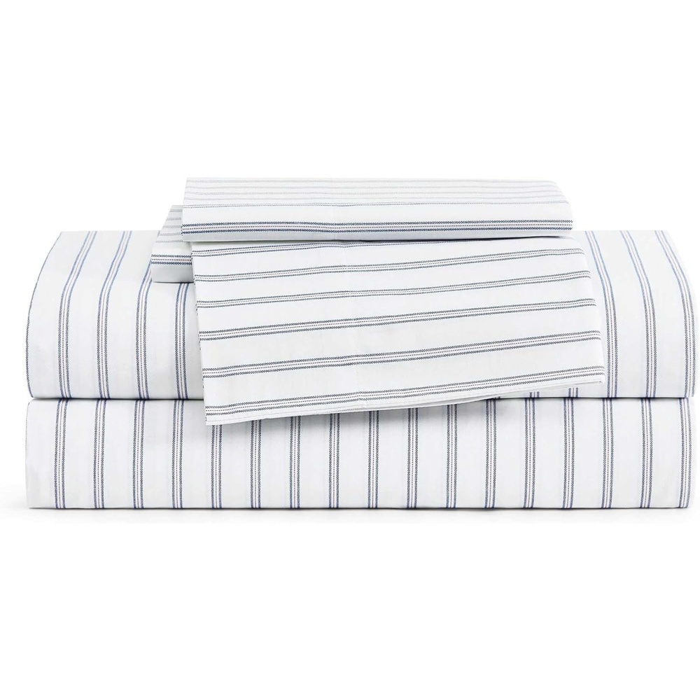 image:imageTommy Hilfiger Twin Size Sheets Set Crisp amp Tailored Cooling Sheets with a Cotton Percale Lightweight Feel Bed Sheets with Matching Pillowcase amp Fitted Sheet Cass Park Mix GreenJoshua Tree Stripe Blue