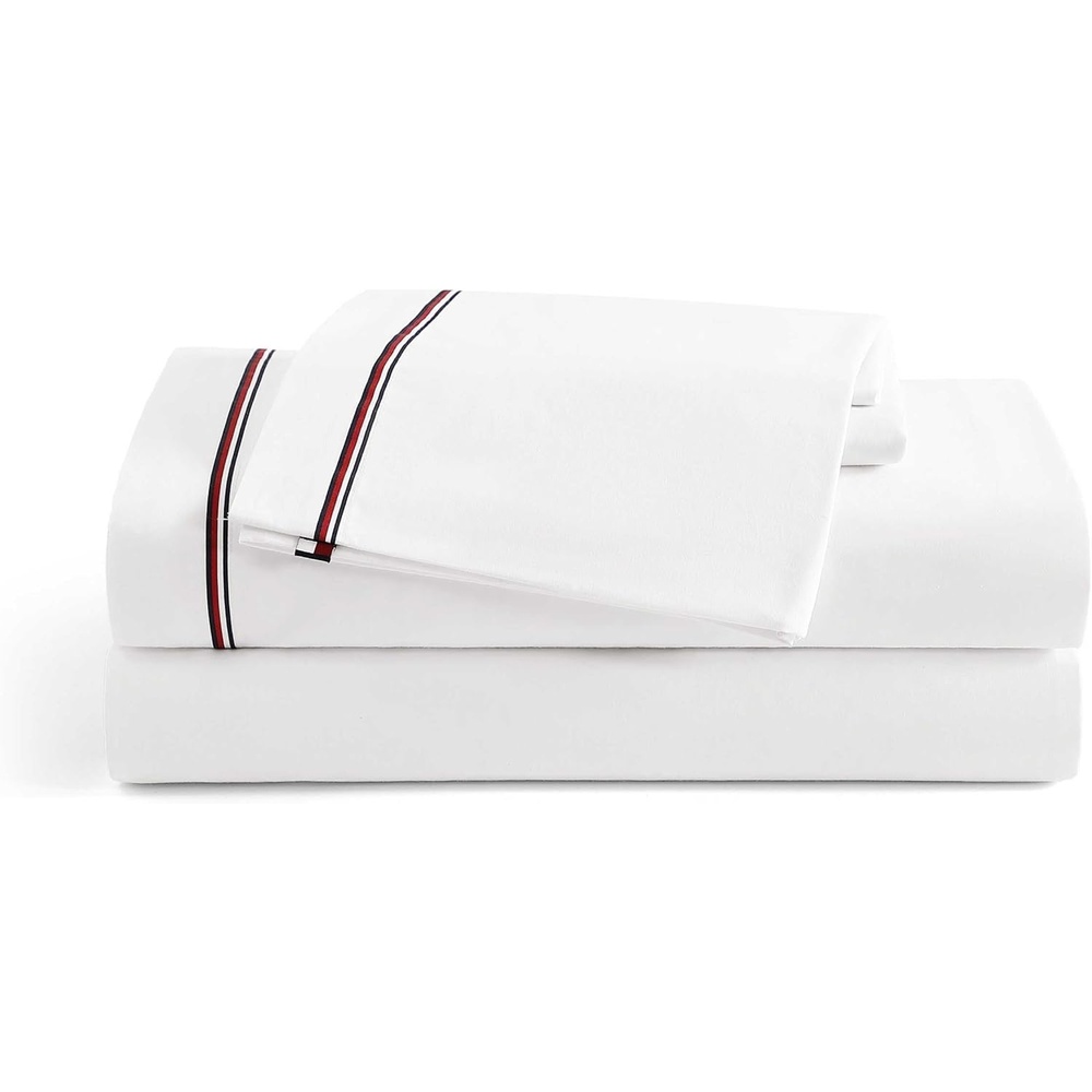 image:imageTommy Hilfiger  Twin Size Sheets Set Crisp amp Tailored Cooling Sheets with a Cotton Percale Lightweight Feel  Bed Sheets with Matching Pillowcase amp Fitted Sheet Cass Park Mix GreenGlobal Stripe Red