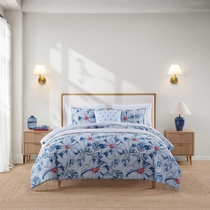Tommy Hilfiger – Queen Comforter Set, Reversible Floral & Striped Bedding with a Naturally Soft Feel, 3 Piece Bed Set with Matching Pillowcases (Paradise Cove Floral/Rosamond Stripe Blue)(Paradise Cove Floral/Rosamond Stripe Blue)