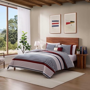 Tommy Hilfiger – Twin Comforter Set, Ultra-Soft Cotton Bedding with Matching Sham, Reversible Design, Medium Weight for Year-Round Comfort, Striped Americana Decor (Brooklyn Blue)(King)