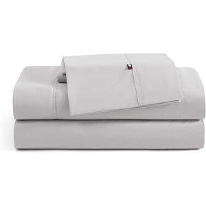 Tommy Hilfiger – Twin Size Sheets Set, Crisp & Tailored Cooling Sheets with a Cotton Percale Lightweight Feel – Bed Sheets with Matching Pillowcase & Fitted Sheet (Cass Park Mix Green)(Solid Grey)