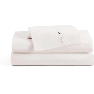 Tommy Hilfiger – Twin Size Sheets Set, Crisp & Tailored Cooling Sheets with a Cotton Percale Lightweight Feel – Bed Sheets with Matching Pillowcase & Fitted Sheet (Cass Park Mix Green)(Solid Ivory)