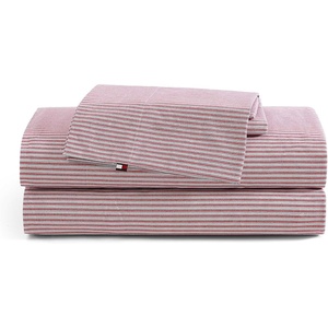 Tommy Hilfiger – Twin Size Sheets Set, Crisp & Tailored Cooling Sheets with a Cotton Percale Lightweight Feel – Bed Sheets with Matching Pillowcase & Fitted Sheet (Cass Park Mix Green)(Highland Ticking Stripe Red)