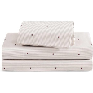 Tommy Hilfiger – Twin Size Sheets Set, Crisp & Tailored Cooling Sheets with a Cotton Percale Lightweight Feel – Bed Sheets with Matching Pillowcase & Fitted Sheet (Cass Park Mix Green)(Ithaca Flag Stipe Beige)