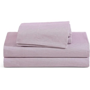 Tommy Hilfiger – Twin Size Sheets Set, Crisp & Tailored Cooling Sheets with a Cotton Percale Lightweight Feel – Bed Sheets with Matching Pillowcase & Fitted Sheet (Cass Park Mix Green)(Ithaca Stipe Red)