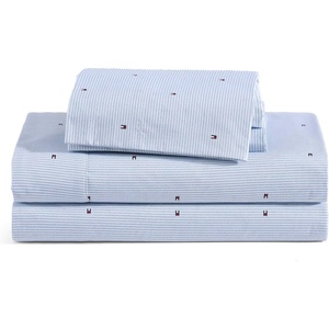 Tommy Hilfiger – Twin Size Sheets Set, Crisp & Tailored Cooling Sheets with a Cotton Percale Lightweight Feel – Bed Sheets with Matching Pillowcase & Fitted Sheet (Cass Park Mix Green)(Ithaca Flag Stipe Blue)
