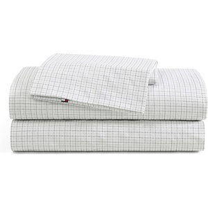 Tommy Hilfiger – Twin Size Sheets Set, Crisp & Tailored Cooling Sheets with a Cotton Percale Lightweight Feel – Bed Sheets with Matching Pillowcase & Fitted Sheet (Cass Park Mix Green)(New England Plaid Beige)