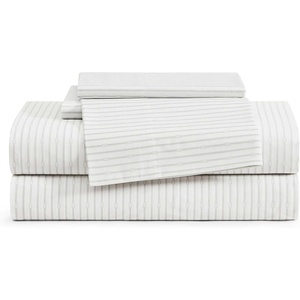 Tommy Hilfiger – Twin Size Sheets Set, Crisp & Tailored Cooling Sheets with a Cotton Percale Lightweight Feel – Bed Sheets with Matching Pillowcase & Fitted Sheet (Cass Park Mix Green)(Monogram Stripe Grey)