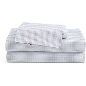 Tommy Hilfiger – Twin Size Sheets Set, Crisp & Tailored Cooling Sheets with a Cotton Percale Lightweight Feel – Bed Sheets with Matching Pillowcase & Fitted Sheet (Cass Park Mix Green)(New England Plaid Blue)