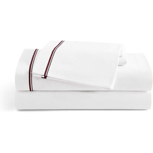 Tommy Hilfiger – Twin Size Sheets Set, Crisp & Tailored Cooling Sheets with a Cotton Percale Lightweight Feel – Bed Sheets with Matching Pillowcase & Fitted Sheet (Cass Park Mix Green)(Global Stripe Red)