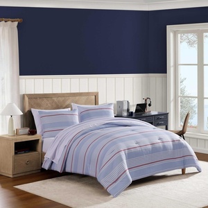 Tommy Hilfiger – Twin XL Comforter Set, Soft & Reversible Washed Microfiber Bedding with Bonus Bed Sheets & Pillowcases, 5 Piece Bed Set, Campus Stripe/Nautical Anchor Blue(Lido Stripe/Cambria Blue)