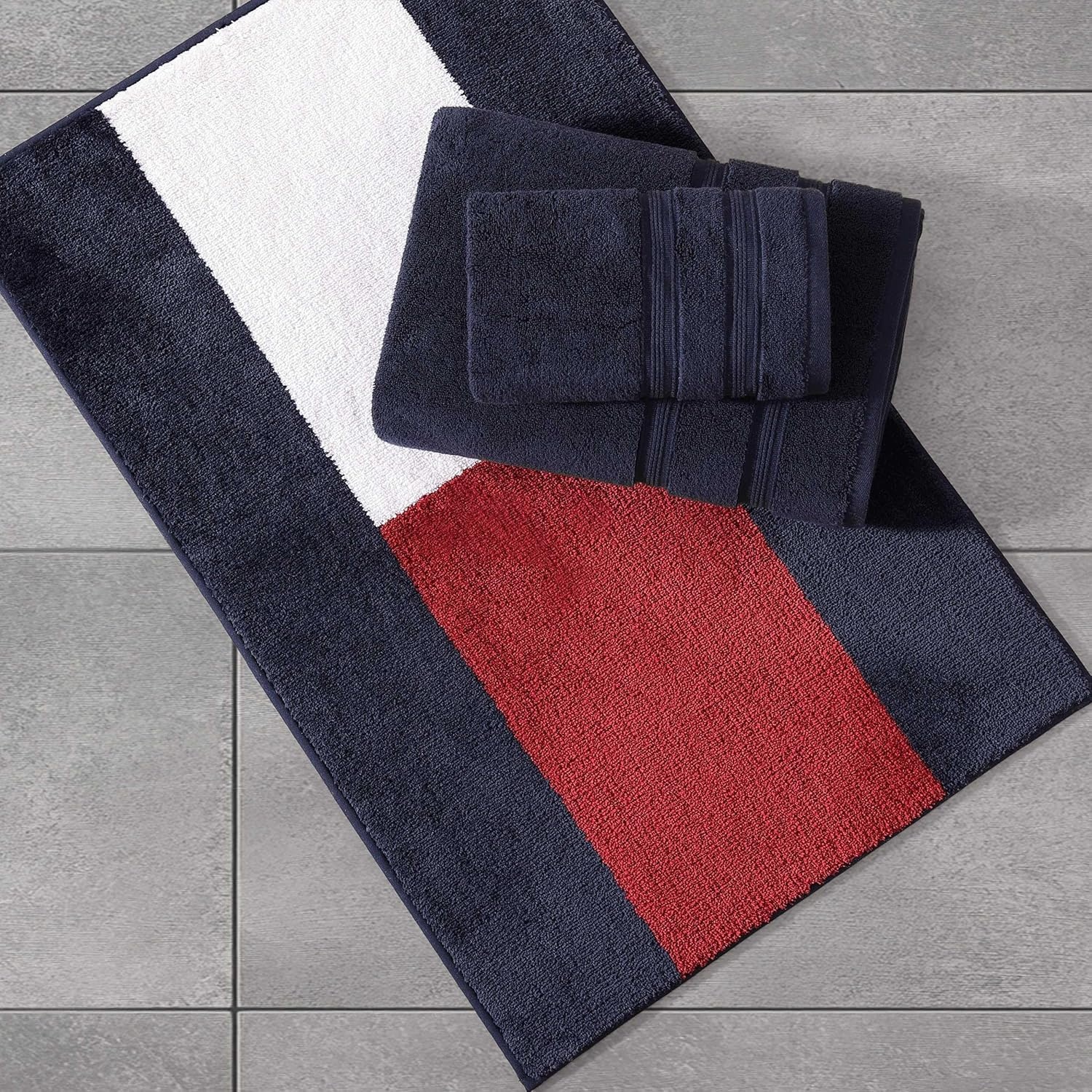 image:imageTommy Hilfiger Bathroom Rug 20x30 Plush amp Absorbent Bath Rug NonSlip Bath Mat Americana Decor with Iconic Flag Design