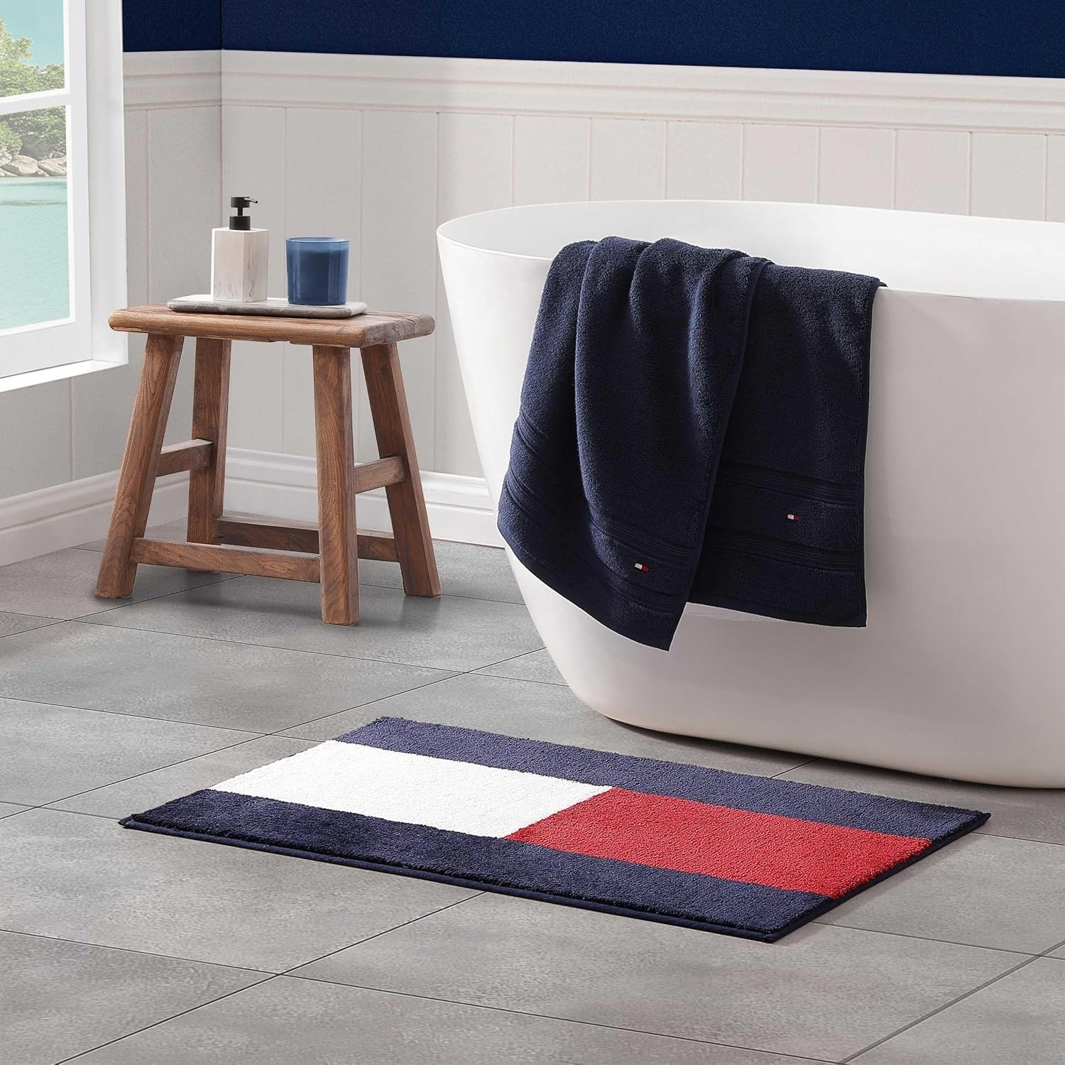 image:imageTommy Hilfiger Bathroom Rug 20x30 Plush amp Absorbent Bath Rug NonSlip Bath Mat Americana Decor with Iconic Flag Design