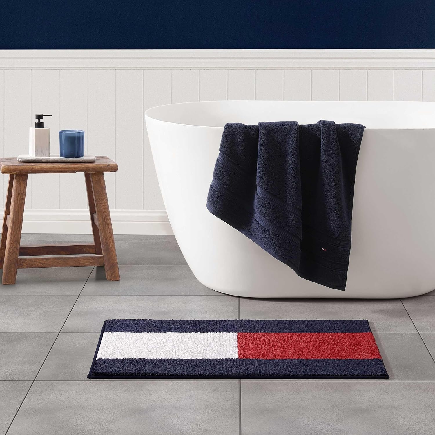 image:imageTommy Hilfiger Bathroom Rug 20x30 Plush amp Absorbent Bath Rug NonSlip Bath Mat Americana Decor with Iconic Flag Design