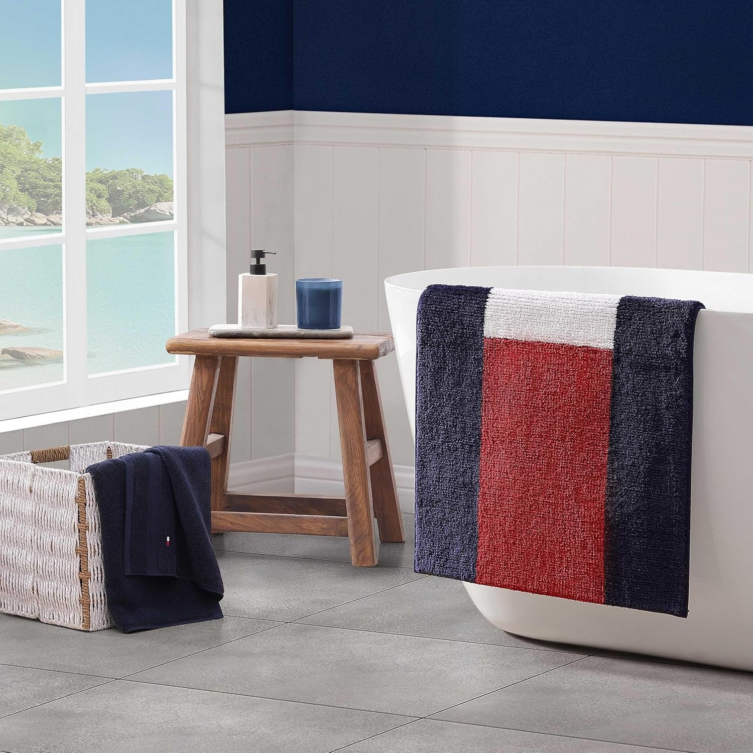 image:imageTommy Hilfiger Bathroom Rug 20x30 Plush amp Absorbent Bath Rug NonSlip Bath Mat Americana Decor with Iconic Flag Design