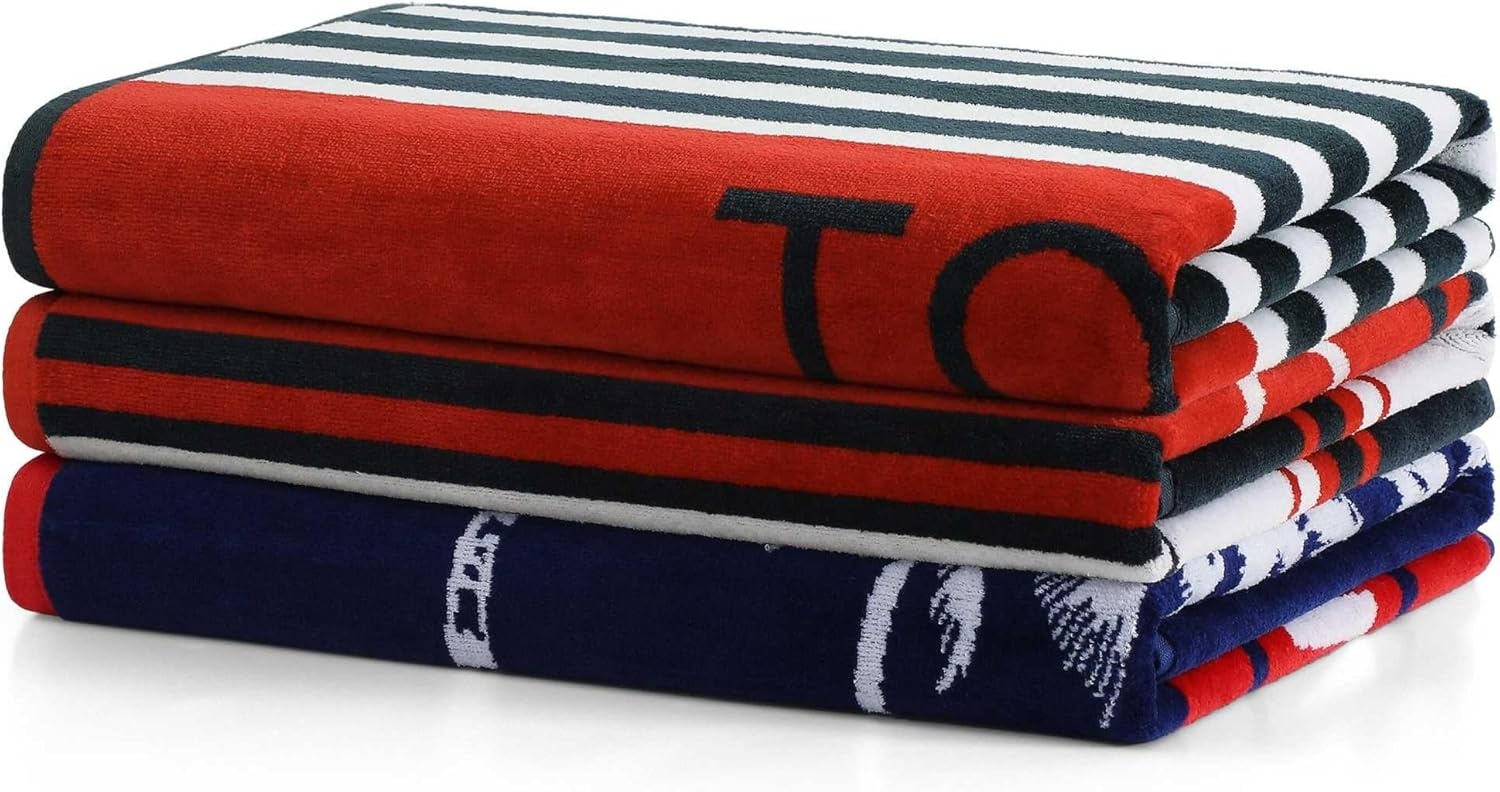 image:imageTommy Hilfiger Beach Towel Oversized Cotton Velour Towel 36x68 Plush Absorbent amp QuickDry Beach Essentials Striped Americana Decor Leisure Dark BlueBoulevard Blue