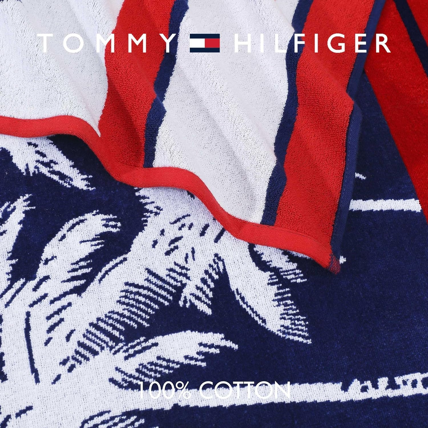 image:imageTommy Hilfiger Beach Towel Oversized Cotton Velour Towel 36x68 Plush Absorbent amp QuickDry Beach Essentials Striped Americana Decor Leisure Dark BlueBoulevard Blue
