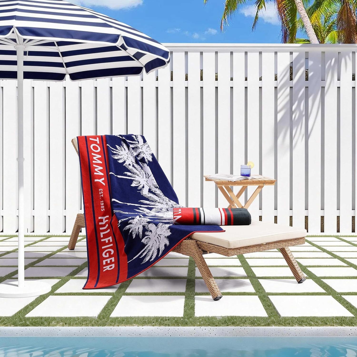 image:imageTommy Hilfiger Beach Towel Oversized Cotton Velour Towel 36x68 Plush Absorbent amp QuickDry Beach Essentials Striped Americana Decor Leisure Dark BlueBoulevard Blue