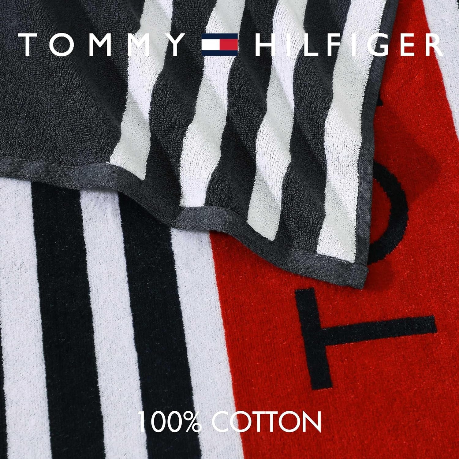 image:imageTommy Hilfiger Beach Towel Oversized Cotton Velour Towel 36x68 Plush Absorbent amp QuickDry Beach Essentials Striped Americana Decor Leisure Dark BlueLeisure Blue