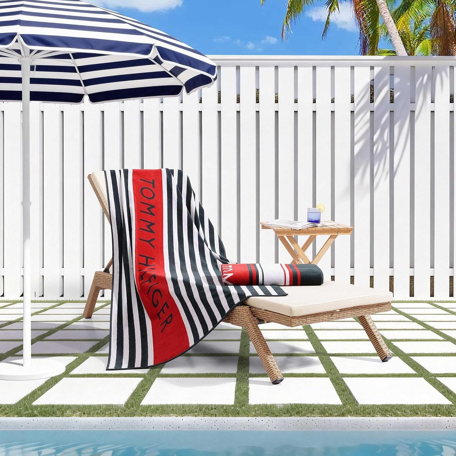image:imageTommy Hilfiger Beach Towel Oversized Cotton Velour Towel 36x68 Plush Absorbent amp QuickDry Beach Essentials Striped Americana Decor Leisure Dark BlueLeisure Blue