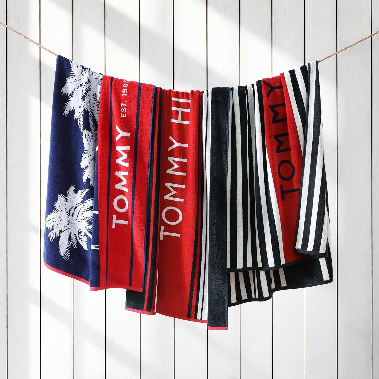 image:imageTommy Hilfiger Beach Towel Oversized Cotton Velour Towel 36x68 Plush Absorbent amp QuickDry Beach Essentials Striped Americana Decor Leisure Dark BlueBoulevard Blue