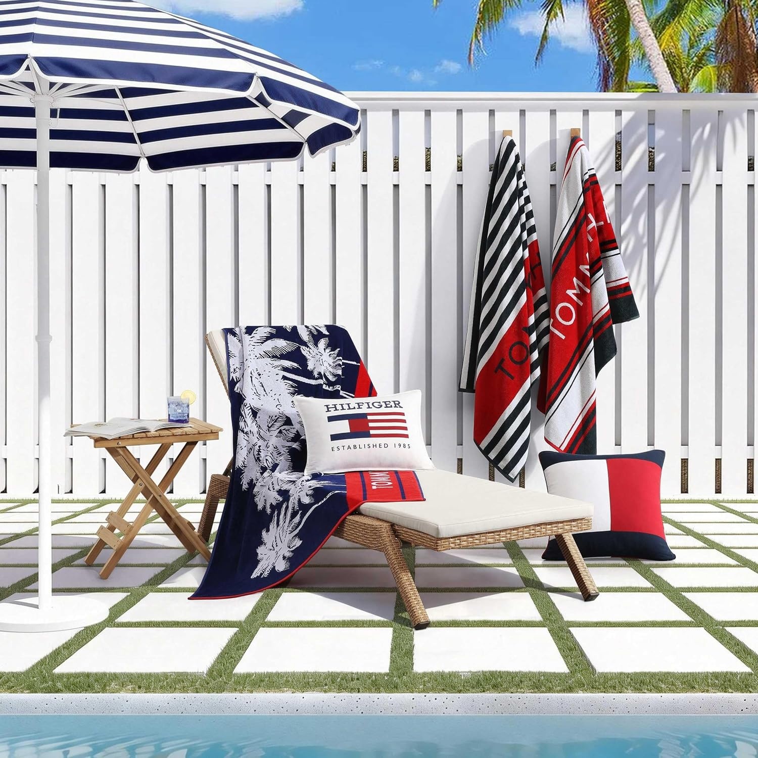 image:imageTommy Hilfiger Beach Towel Oversized Cotton Velour Towel 36x68 Plush Absorbent amp QuickDry Beach Essentials Striped Americana Decor Leisure Dark BlueBoulevard Blue