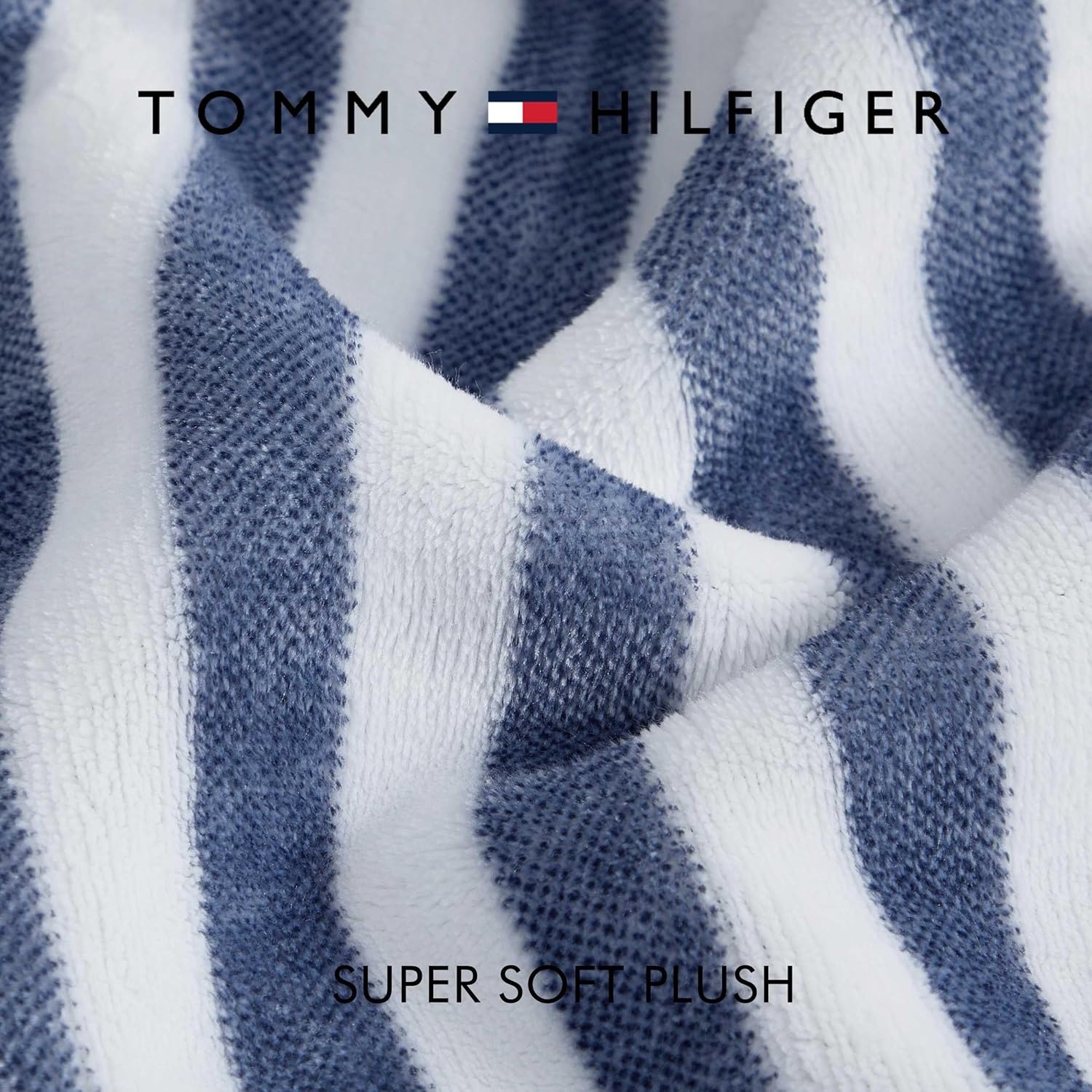 image:imageTommy Hilfiger Throw Blanket Plush Bedding with a FleeceKnit Texture Soft Throw Blanket for Couch or Bed Modern Check Solid Blue 50 x 70Laguna Beach StripeSolid Blue
