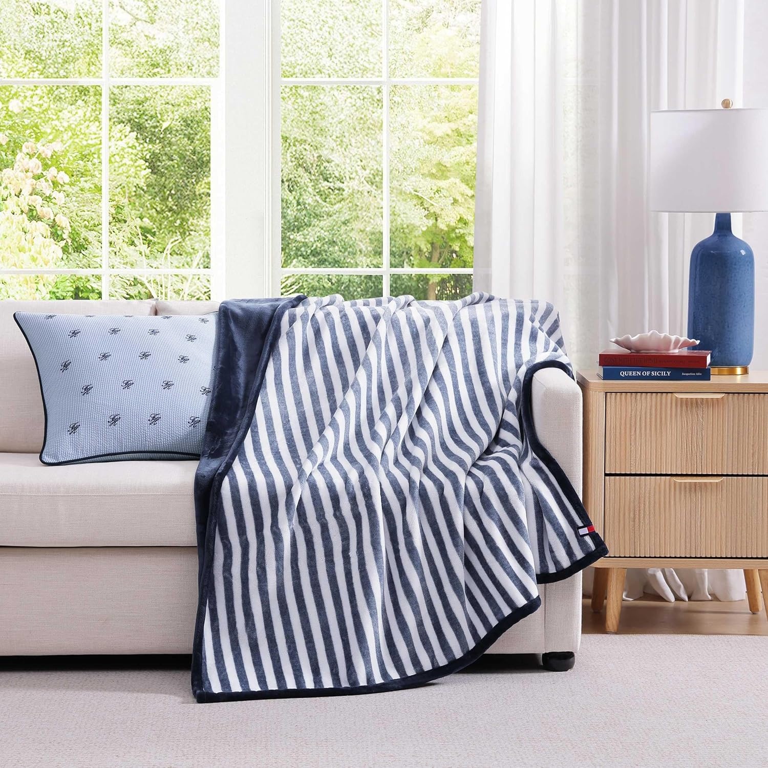 image:imageTommy Hilfiger Throw Blanket Plush Bedding with a FleeceKnit Texture Soft Throw Blanket for Couch or Bed Modern Check Solid Blue 50 x 70Laguna Beach StripeSolid Blue