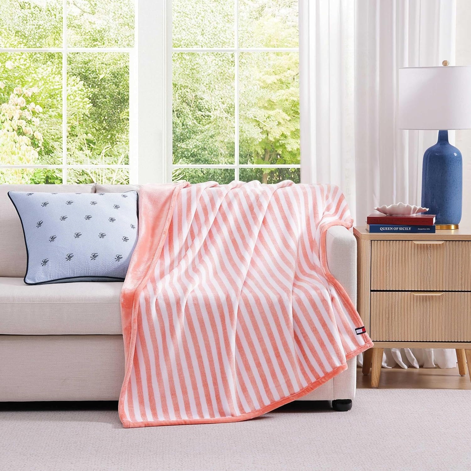 image:imageTommy Hilfiger Throw Blanket Plush Bedding with a FleeceKnit Texture Soft Throw Blanket for Couch or Bed Modern Check Solid Blue 50 x 70Laguna Beach StripeSolid Pink