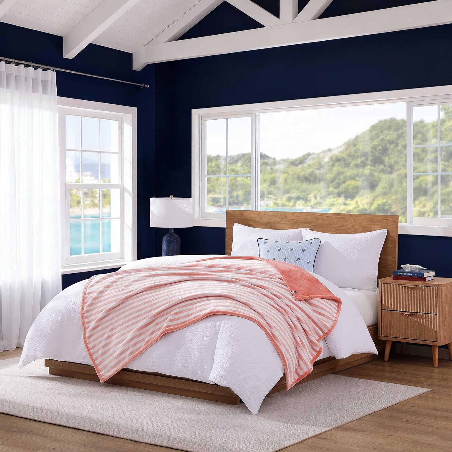 image:imageTommy Hilfiger Throw Blanket Plush Bedding with a FleeceKnit Texture Soft Throw Blanket for Couch or Bed Modern Check Solid Blue 50 x 70Laguna Beach StripeSolid Pink