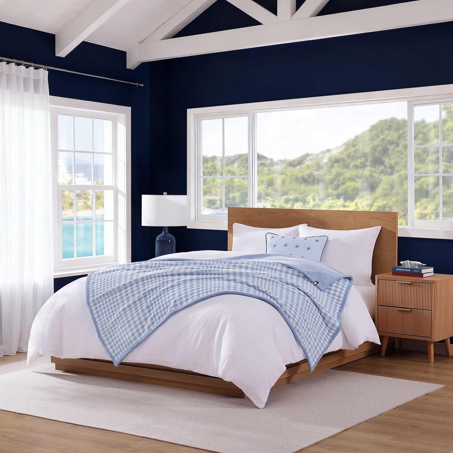 image:imageTommy Hilfiger Throw Blanket Plush Bedding with a FleeceKnit Texture Soft Throw Blanket for Couch or Bed Modern Check Solid Blue 50 x 70Modern CheckSolid Blue