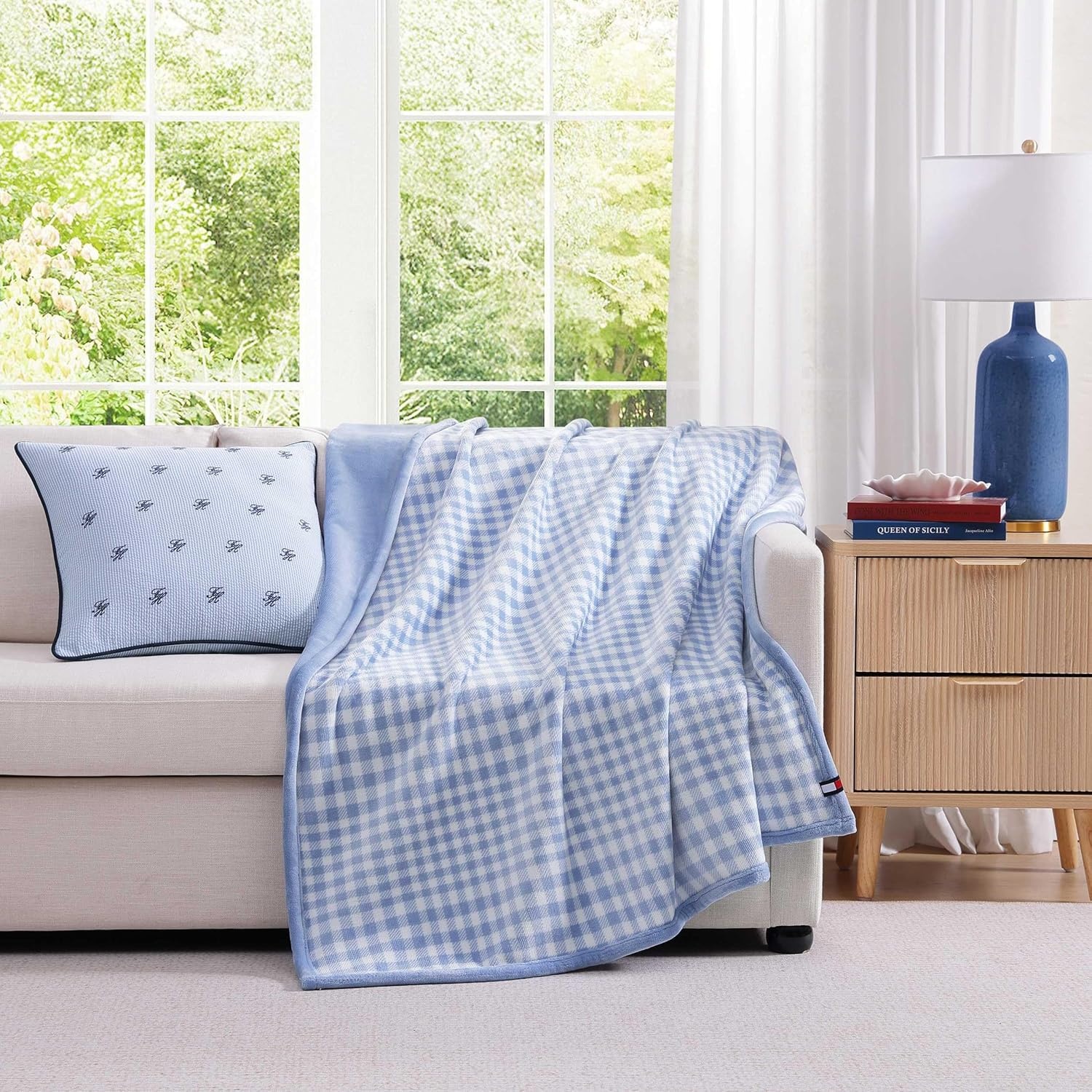 image:imageTommy Hilfiger Throw Blanket Plush Bedding with a FleeceKnit Texture Soft Throw Blanket for Couch or Bed Modern Check Solid Blue 50 x 70Modern CheckSolid Blue