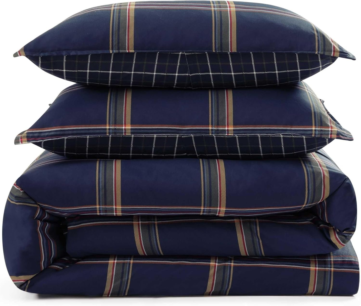 image:imageTommy Hilfiger Twin Duvet Cover Set 100 Cotton Percale Bedding with Matching Sham Button Closure amp Corner Ties Reversible Prospect Plaid Design Americana Decor BlueBeacon Plaid Blue